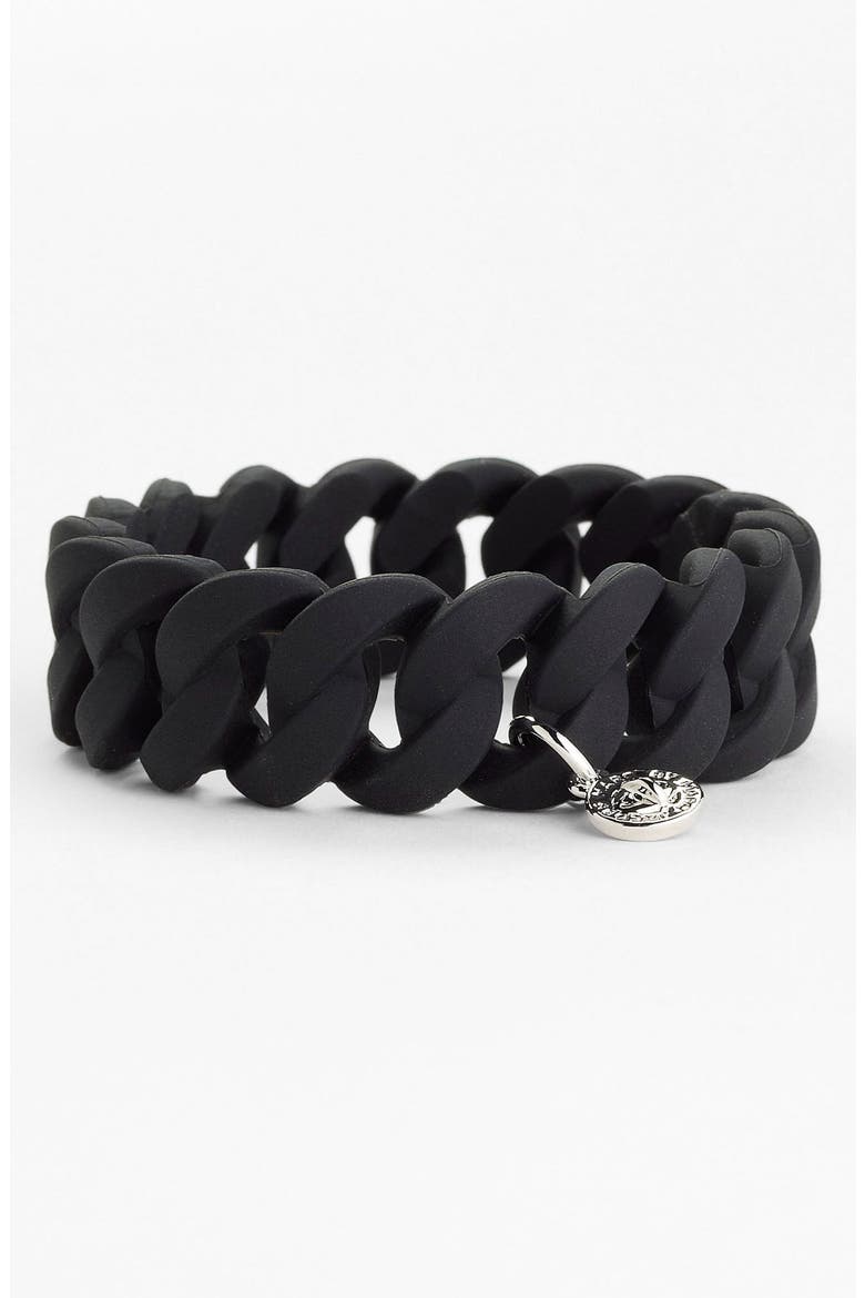 'Rubber Turnlock' Stretch Bracelet, Main, color, BLACK/ SILVER