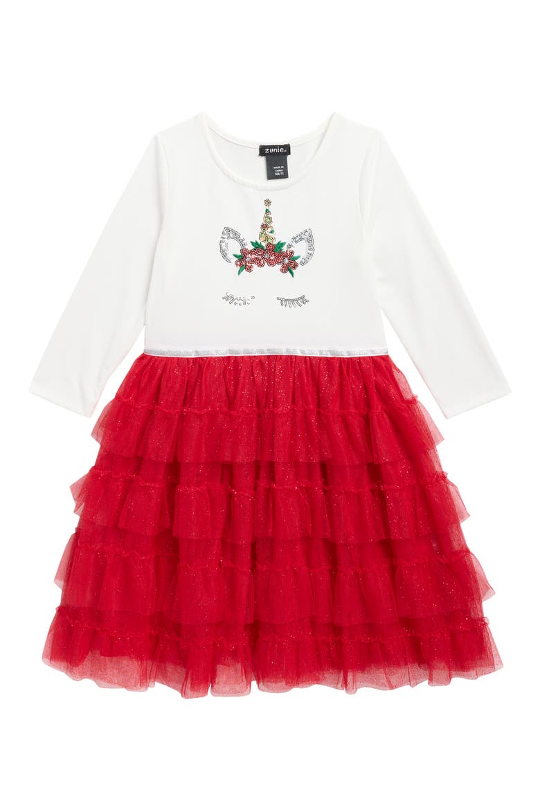 Kids' Mixed Media Tutu Dress, Main, color, IVORY/ RED