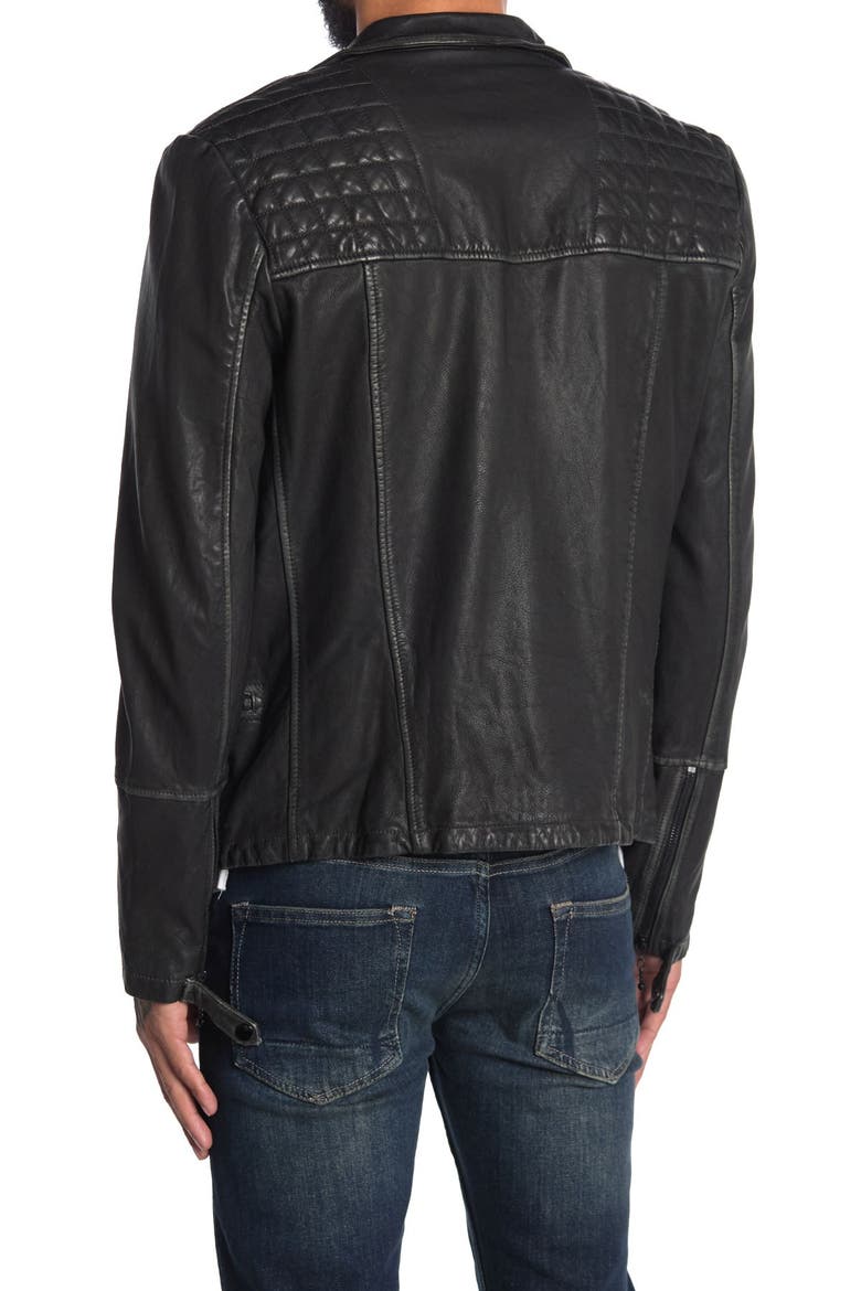 Cargo Biker Slim Fit Leather Jacket, Alternate, color, BLACK