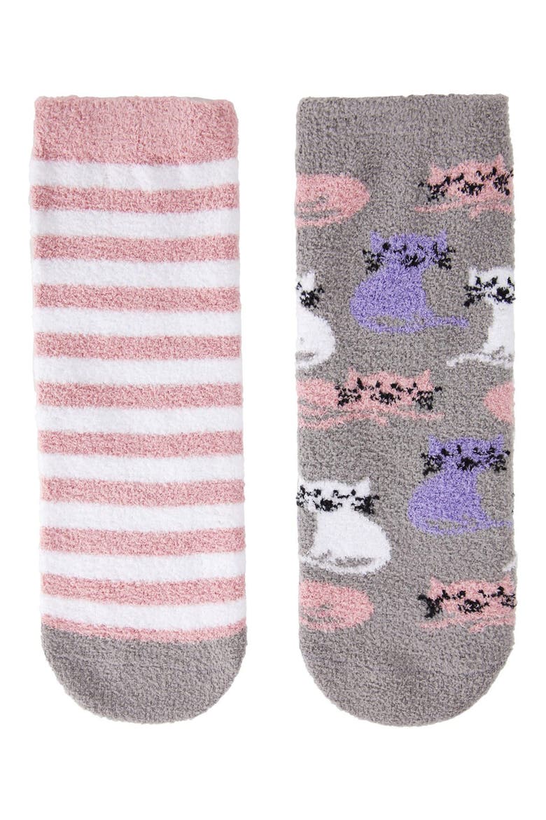 Kitty Cats Fuzzy Mid-Cut Socks 2-Pack, Alternate, color, Gray