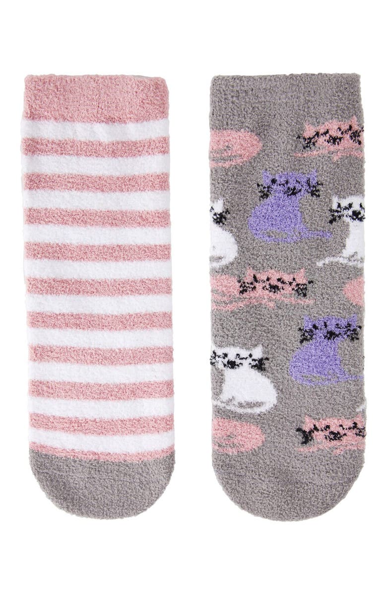 MeMoi Kitty Cats Fuzzy Mid-Cut Socks 2-Pack, Alternate, color, Gray