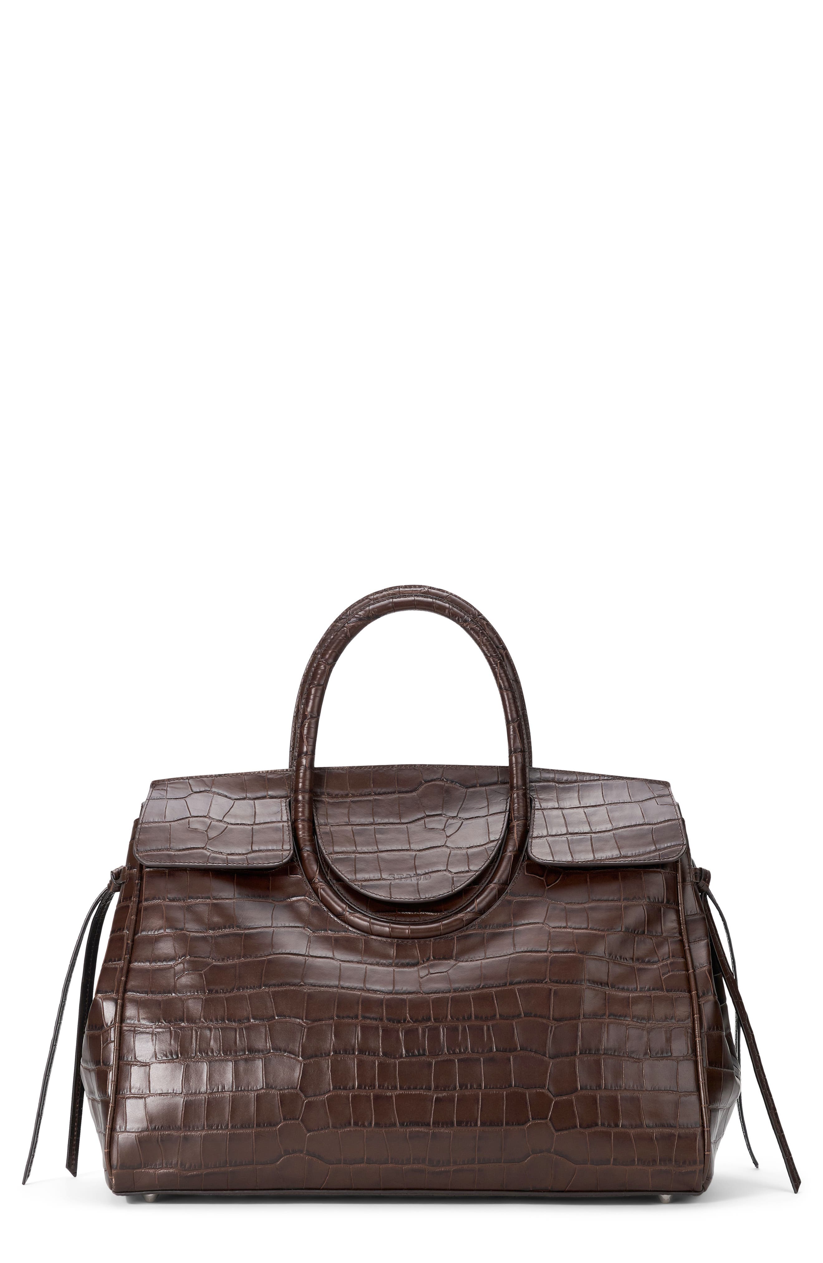 Maude Croc Embossed Leather Carryall, Main, color, ESPRESSO CROCO