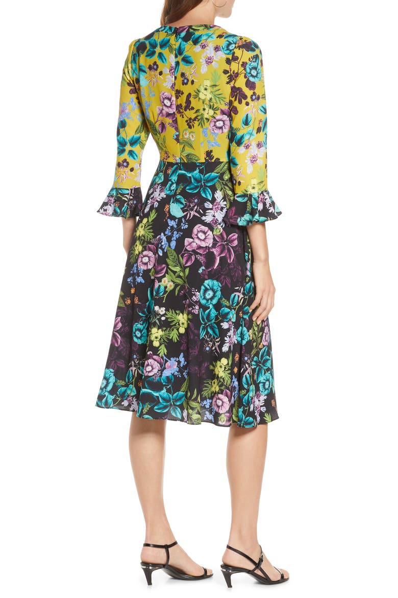 Floral Colorblock Midi Dress, Alternate, color, YELLOW