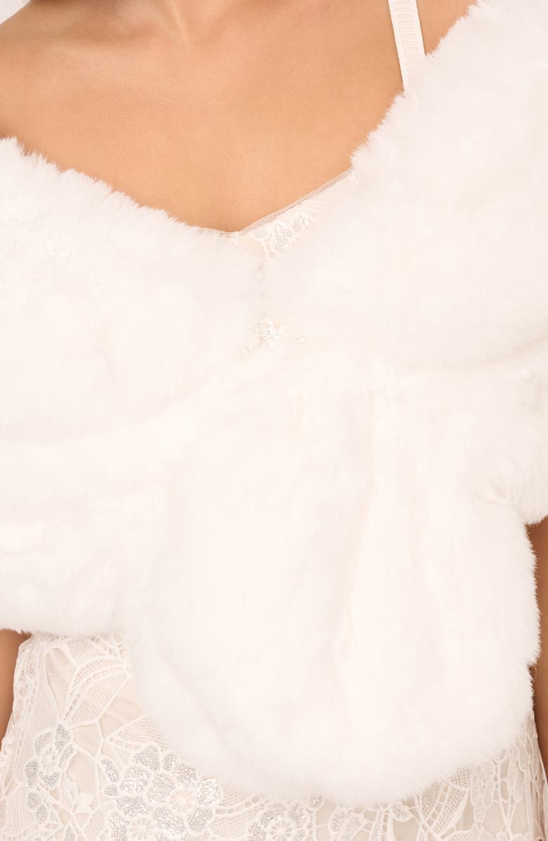 Adrianna Papell Crystal Faux Fur Wrap Capelet, Alternate, color, Ivory