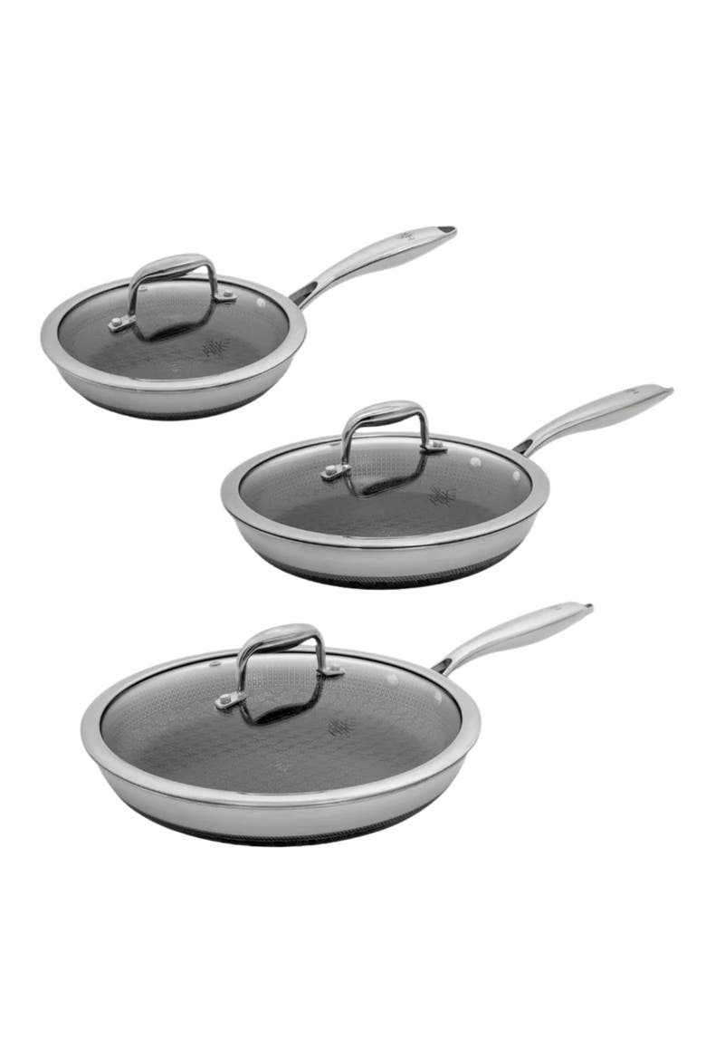 Tri-Clad SS Hybrid 6 Piece Fry Pan + Lid Set, Alternate, color, Black/SS