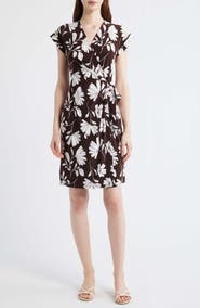 Anne Klein Two-Tone Floral Wrap Dress