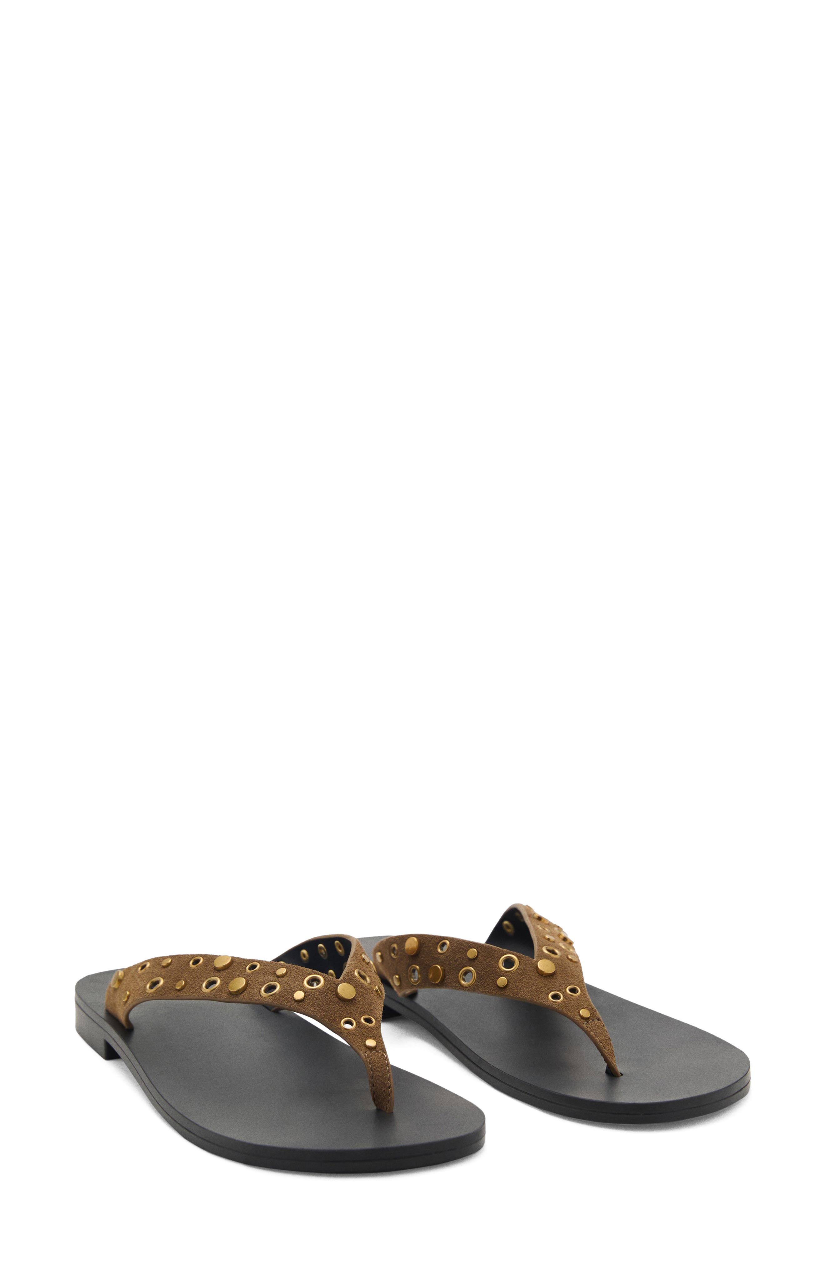 MANGO Grommet & Stud Flip Flop, Main, color, Khaki