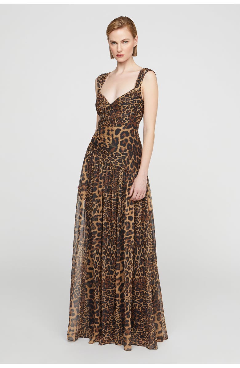 HALSTON Claudia Chiffon Gown, Alternate, color, Leopard