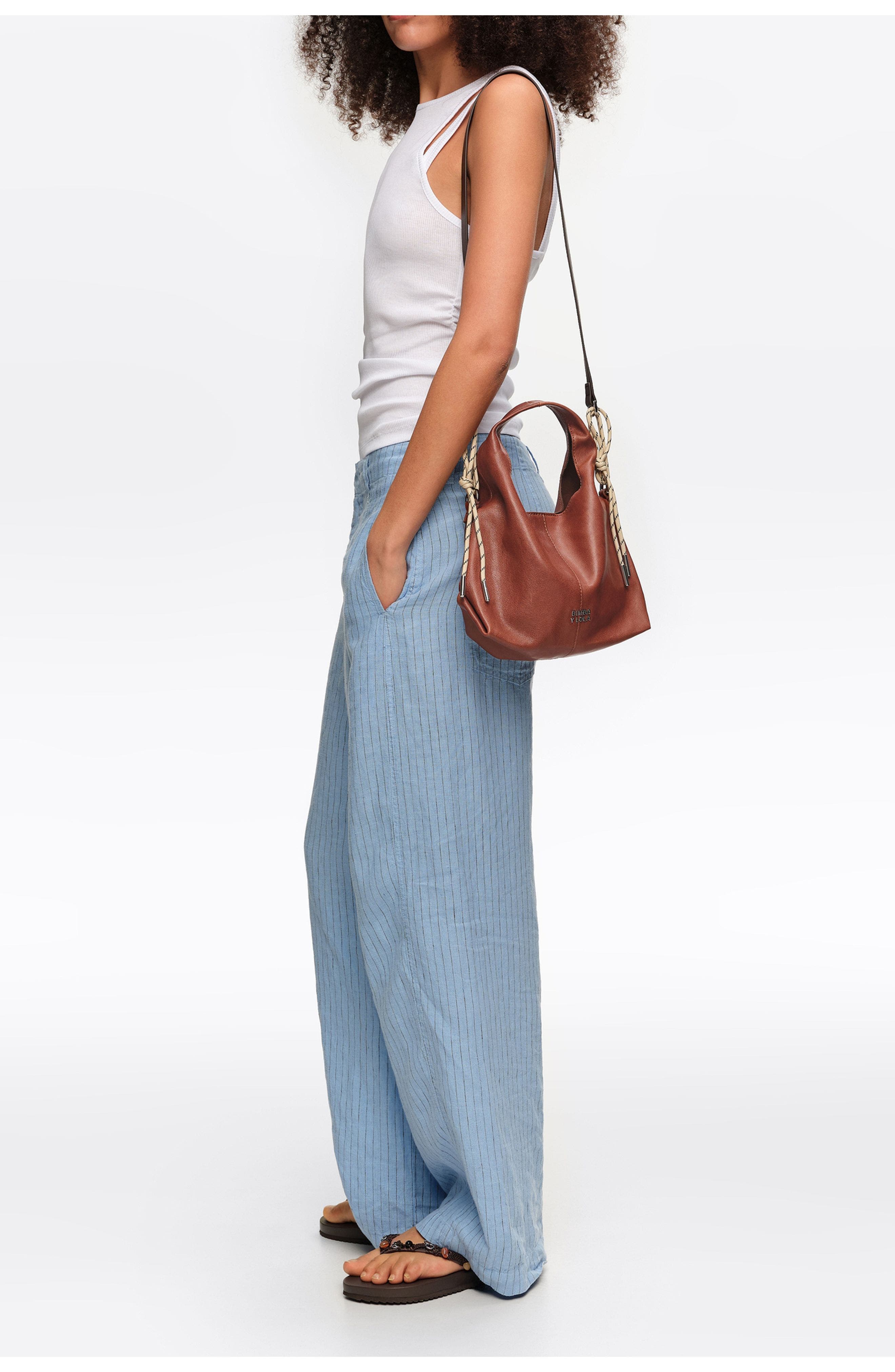 Bimba y Lola Small Leather Paper Crossbody Bag, Alternate, color, Dark Tan
