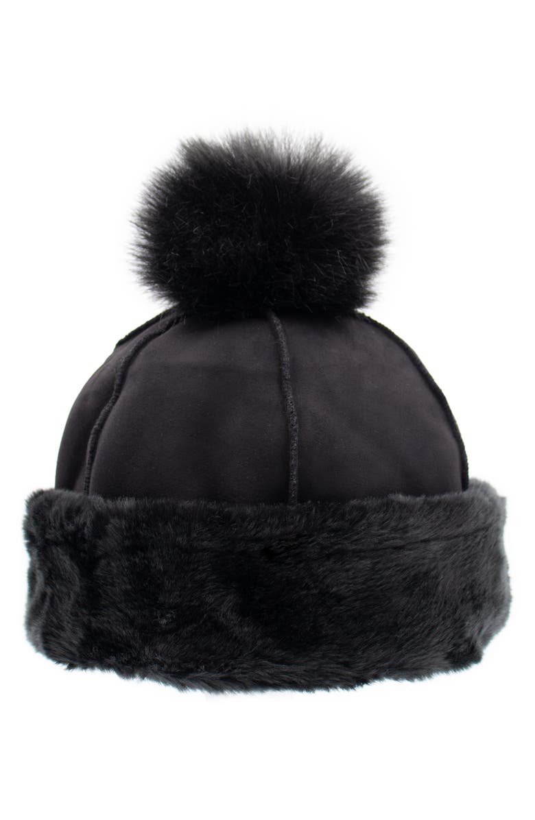 SURELL Faux Fur Trim Beanie, Main, color, Black