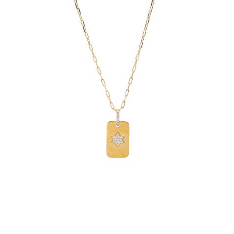 Diamond Pave Star Of David Dog Tag Necklace 14K