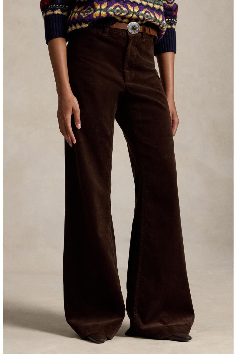 Wide Leg Stretch Cotton Corduroy Pants, Alternate, color, BROWN