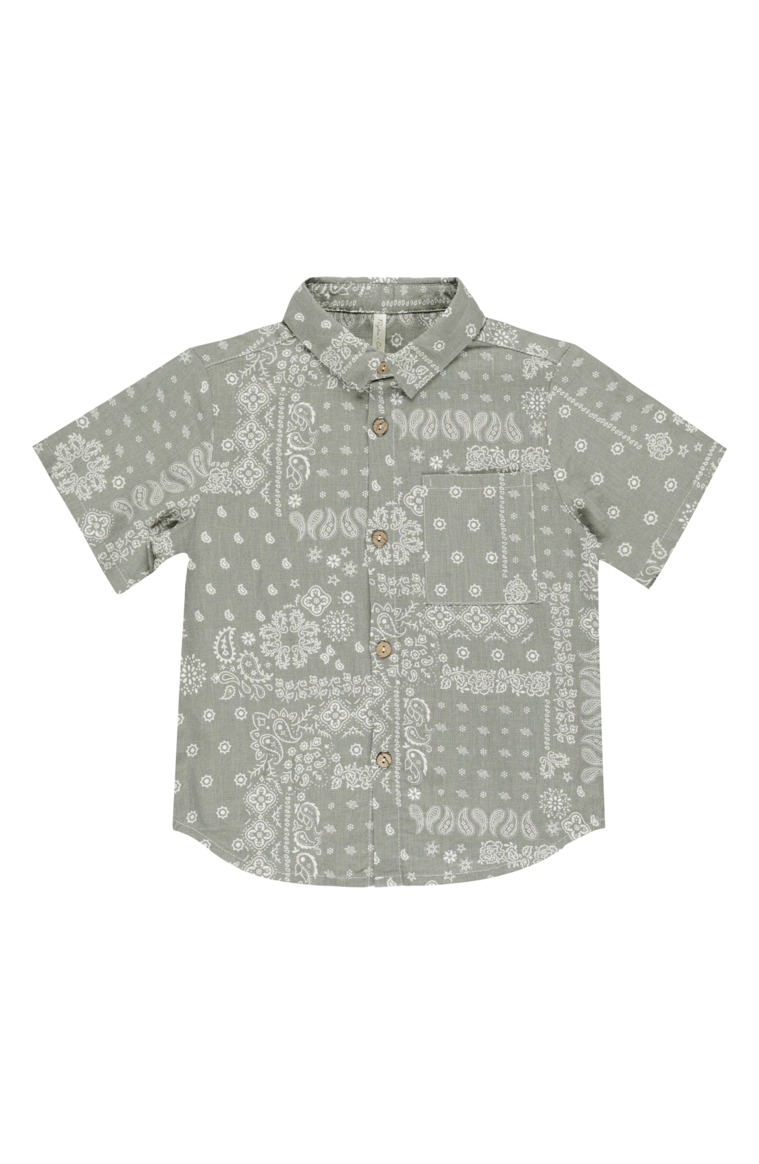 Rylee + Cru Print Linen Blend Short Sleeve Button-Up Shirt