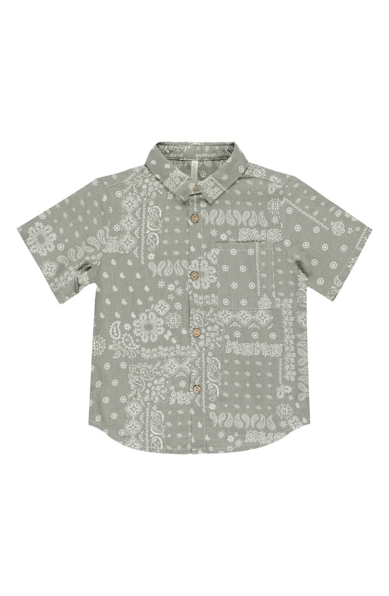 Rylee + Cru Print Linen Blend Short Sleeve Button-Up Shirt, Main, color, Laurel Bandana