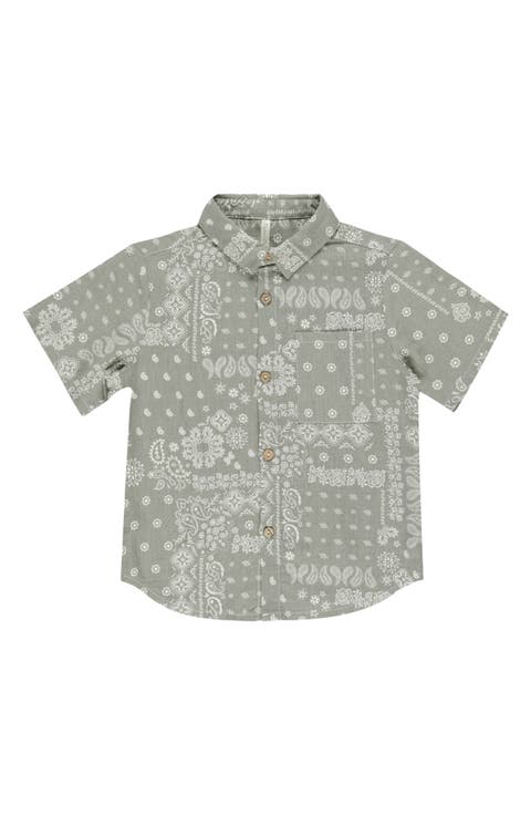 Print Linen Blend Short Sleeve Button-Up Shirt (Baby)