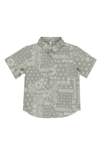 Rylee + Cru Print Linen Blend Short Sleeve Button-up Shirt In Green