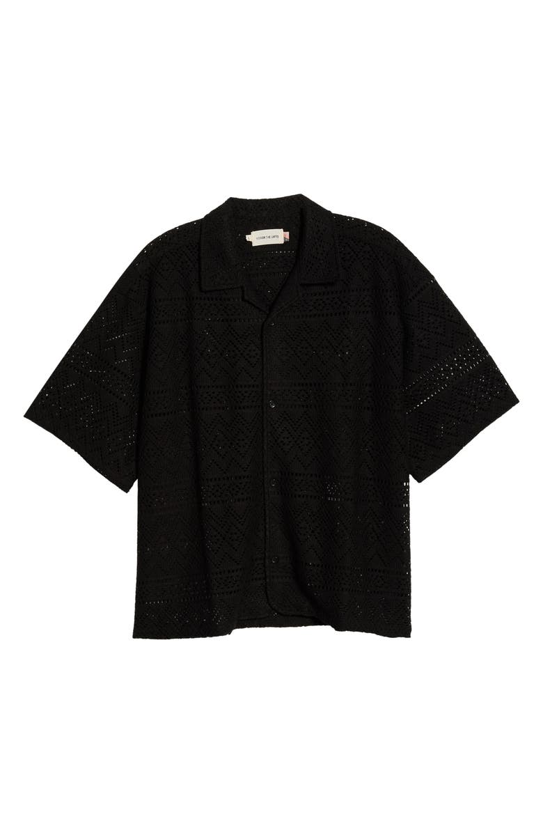 HONOR THE GIFT Pointelle Crochet Button-Up Camp Shirt, Main, color, Black