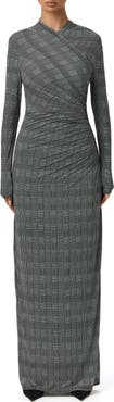 Naked Wardrobe Houndstooth Overlap Neck Long Sleeve Maxi Dress