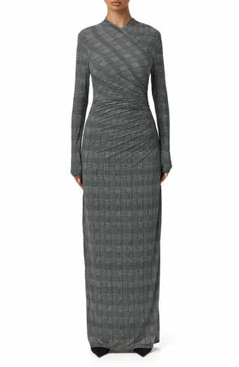 Naked Wardrobe Houndstooth Overlap Neck Long Sleeve Maxi Dress