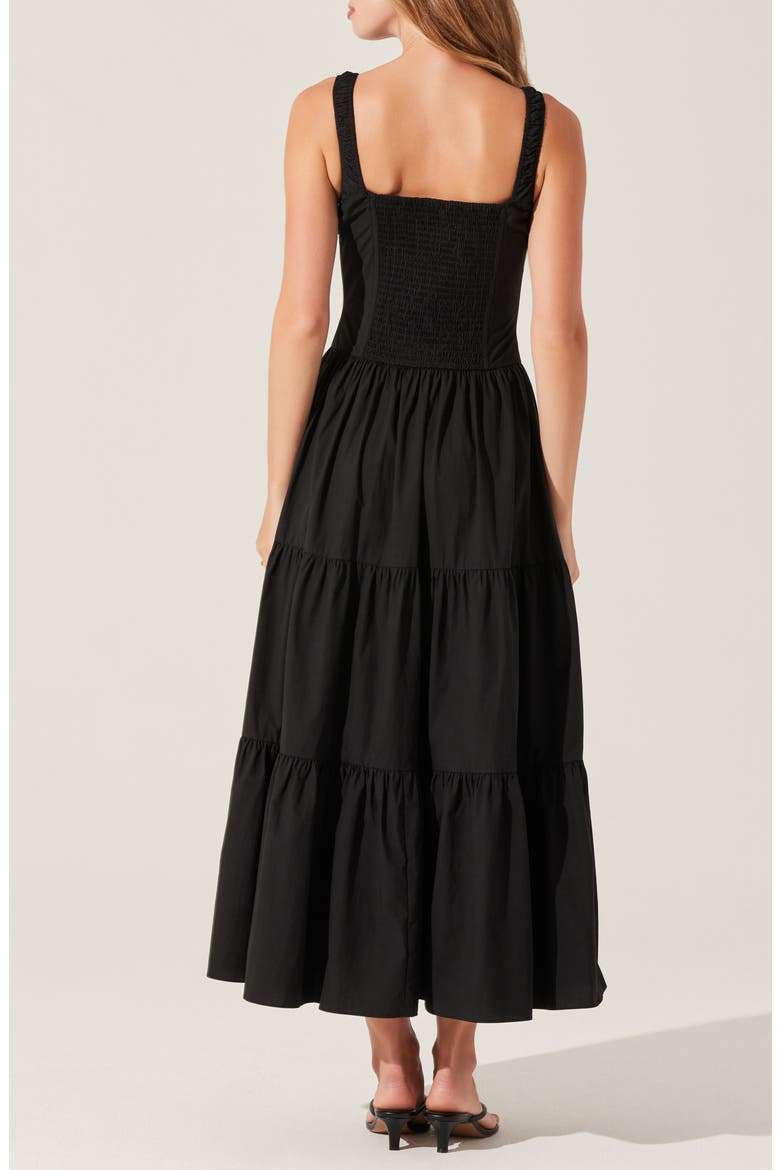 Temperance Tiered Corset Midi Dress, Alternate, color, BLACK