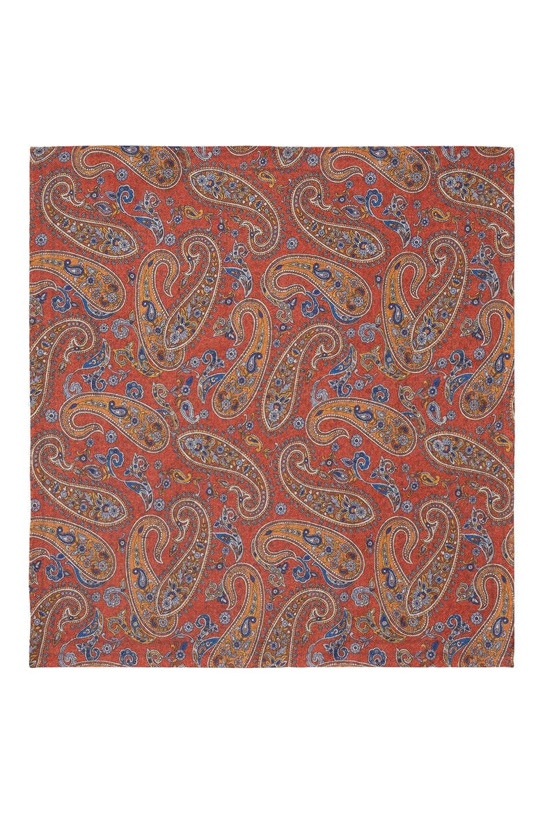 Orange Quatrefoil & Paisley Reversible Wool Pocket Square, Alternate, color, MEDIUM ORANGE