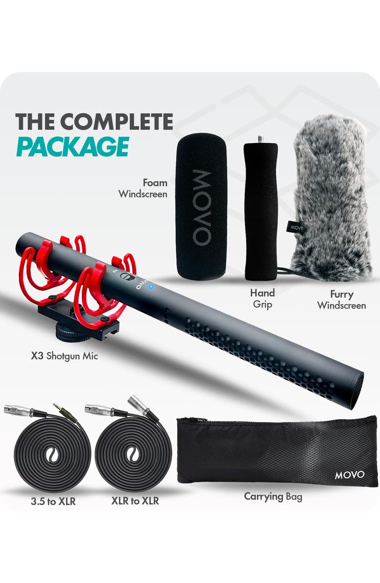 MOVO X3-II 11-inch XLR Supercardioid Shotgun Condenser Microphone for Camera, Alternate, color, Black