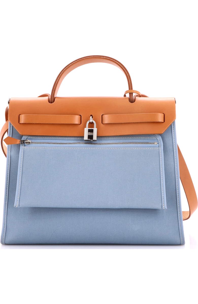 Pre-Owned Hermes Herbag Zip Leather and Toile 31, Alternate, color, Bleu Lin