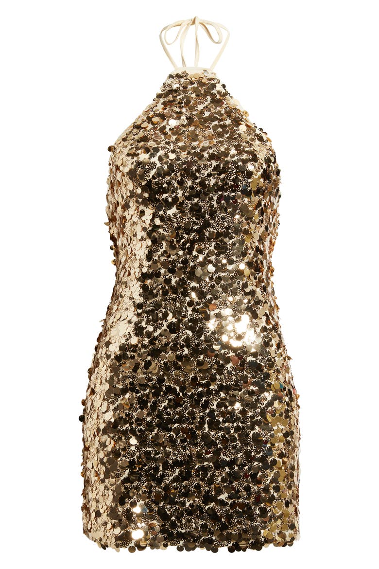 Sequin Halter Minidress, Alternate, color, GOLD
