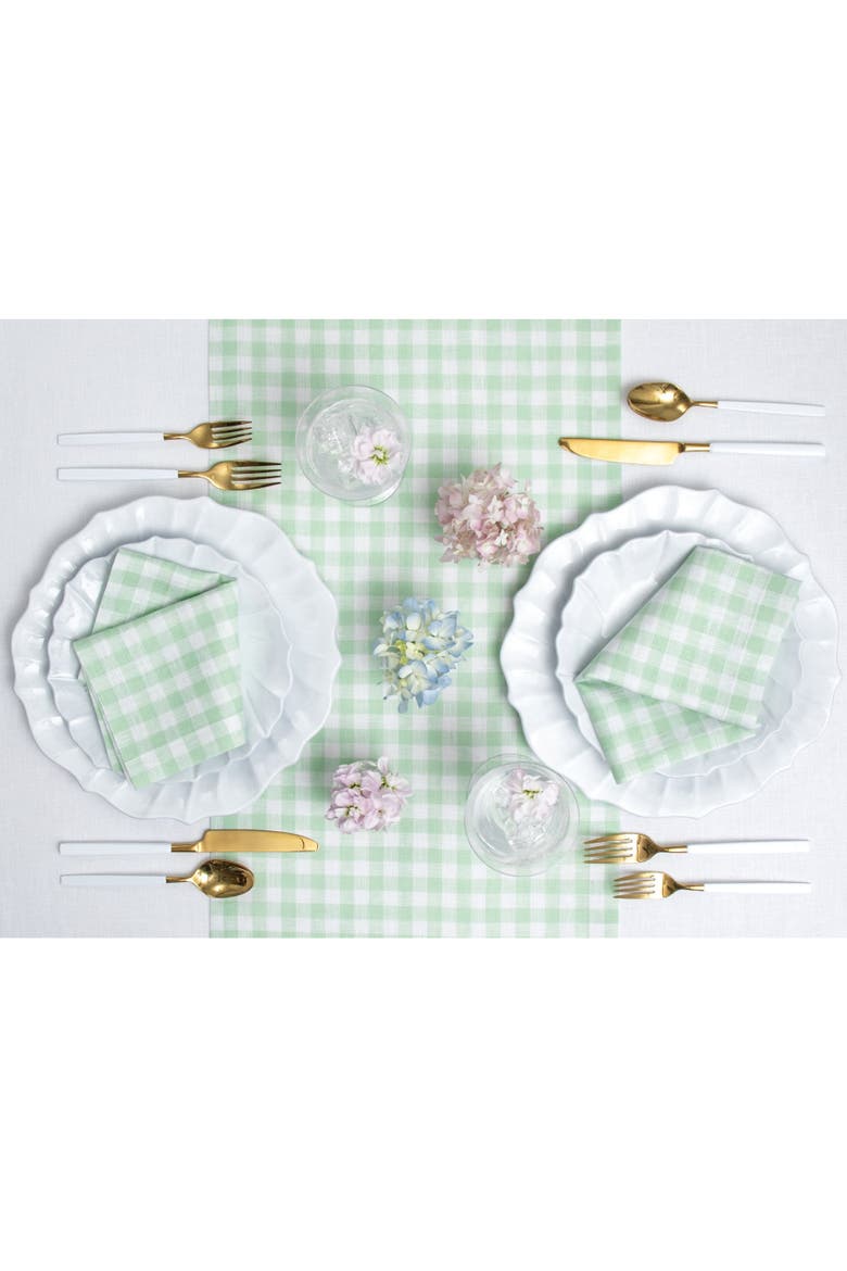 Linen Dinner Napkins Set of 4, 20 x 20" - Gingham Check, Alternate, color, Celadon