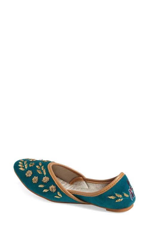 Fuchsia Amira Bead & Embroidery Flat In Turquoise