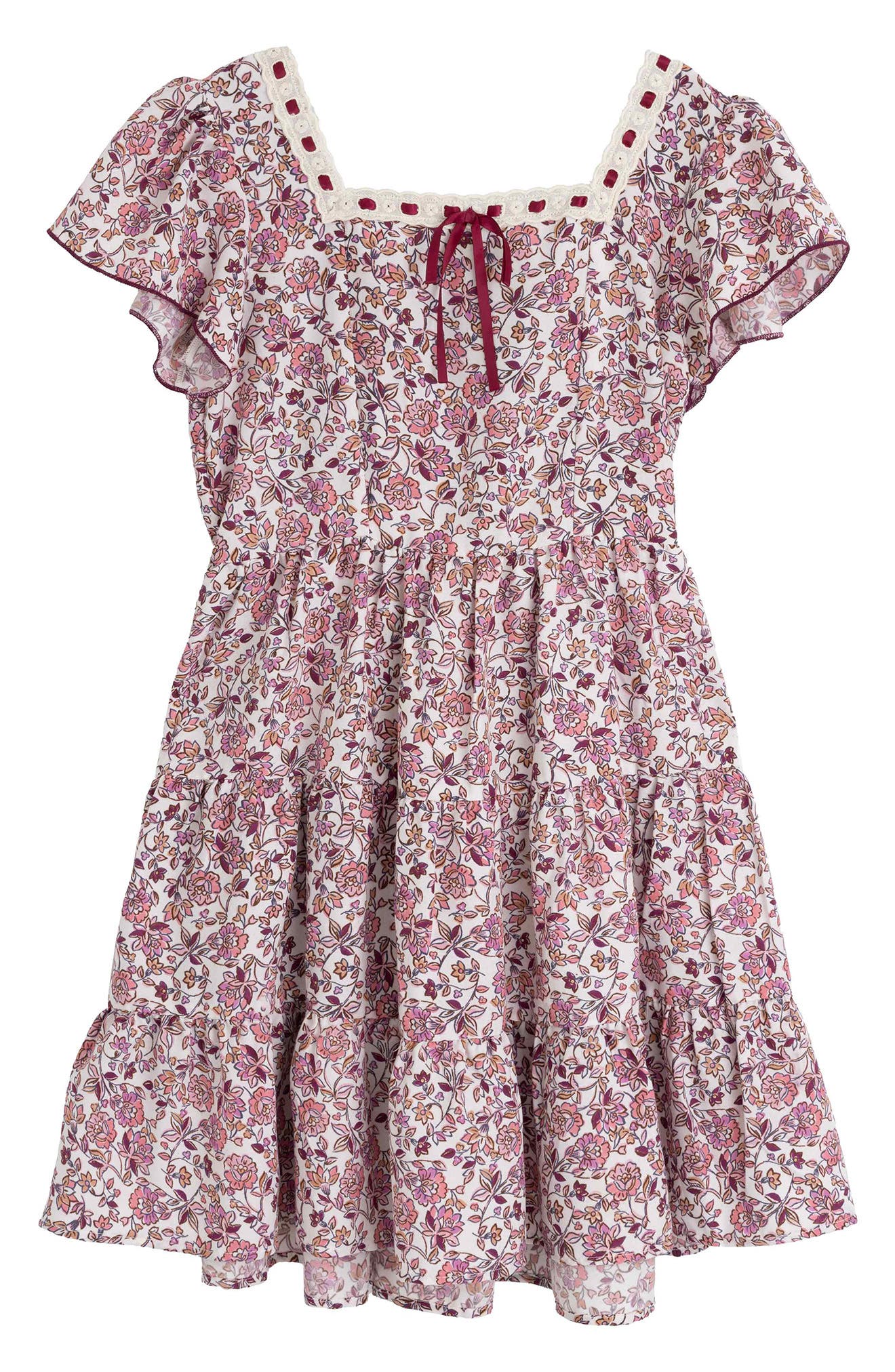 Kids' Lace Trim Ditsy Floral Dress