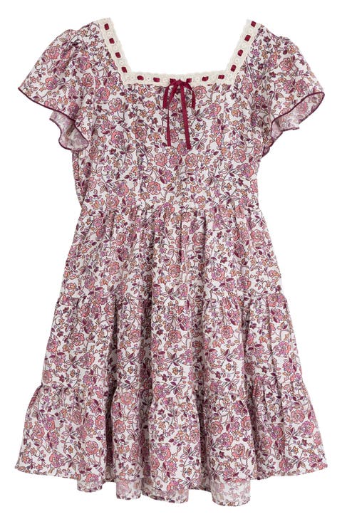 Kids' Lace Trim Ditsy Floral Dress