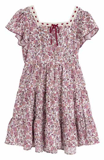 Kids' Lace Trim Ditsy Floral Dress