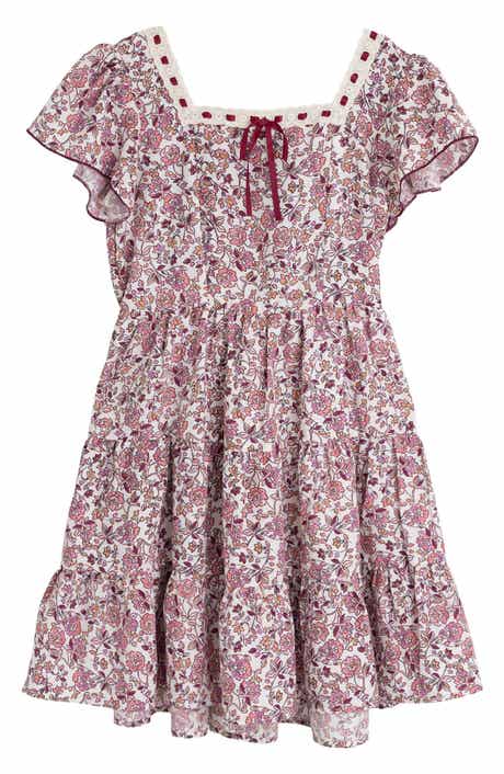 Kids' Lace Trim Ditsy Floral Dress