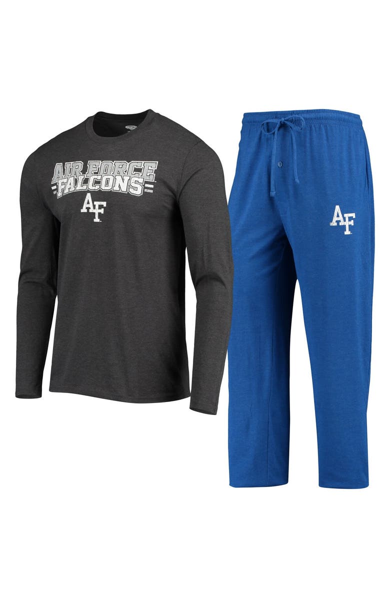 CONCEPTS SPORT Men's Concepts Sport Royal/Heathered Charcoal Air Force Falcons Meter Long Sleeve T-Shirt & Pants Sleep Set, Main, color, 