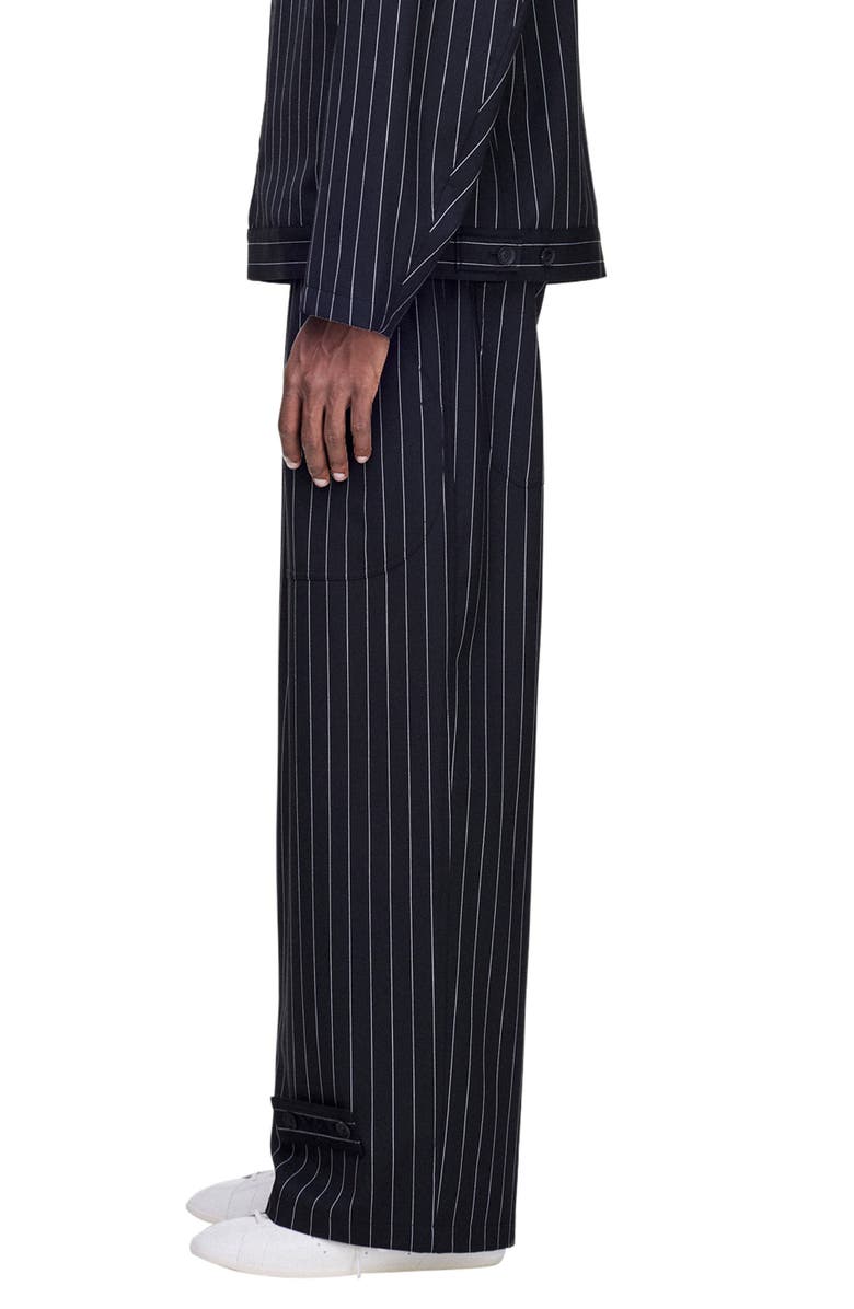 Y-3 Refined Pinstripe Oversize Wide Leg Drawstring Pants, Alternate, color, Black