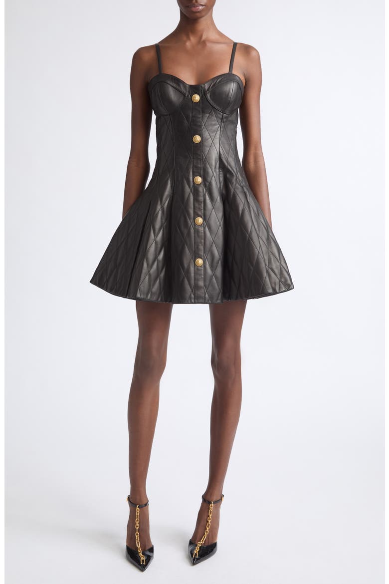 Quilted Leather Corset Minidress, Main, color, 0PA BLACK