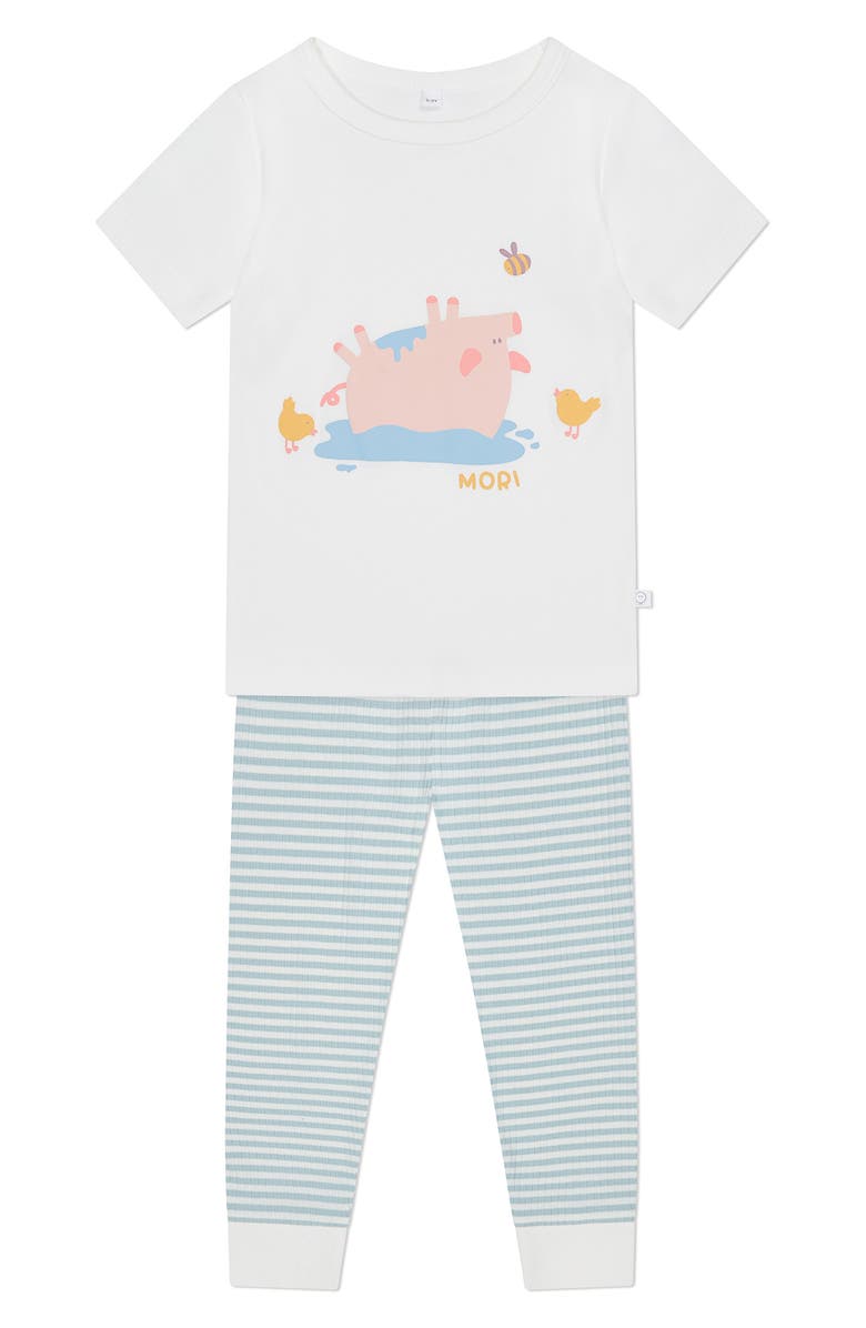 MORI Happy Pig Fitted Two-Piece Pajamas, Main, color, 