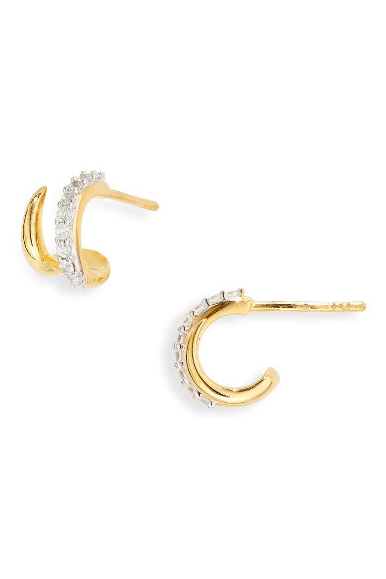 18K Gold Vermeil Pavé Double Claw Huggie Earrings, Main, color, GOLD