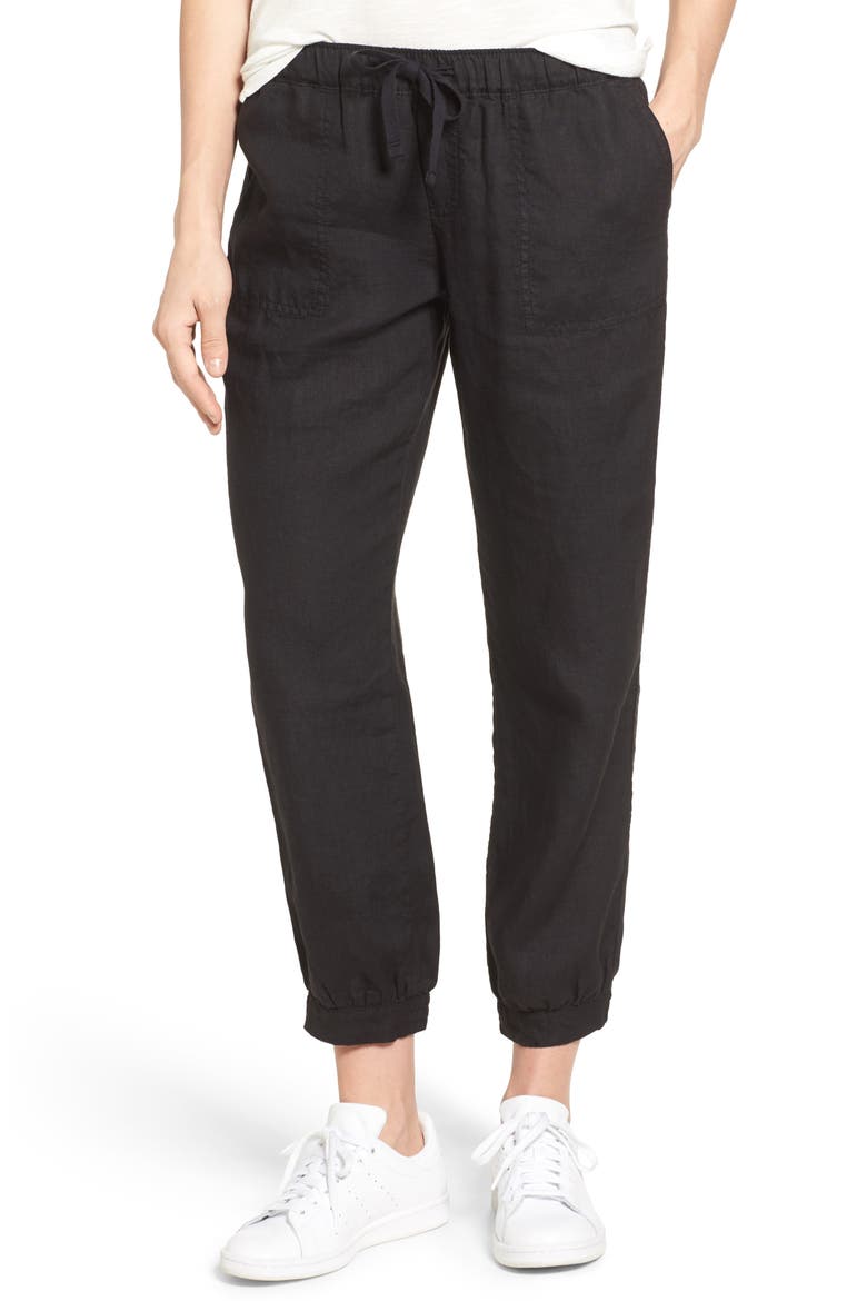Crop Linen Joggers, Main, color, BLACK