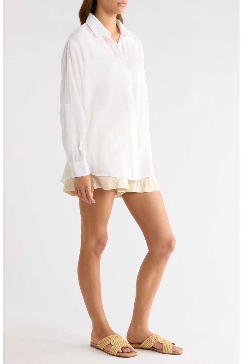 Printed Semisheer Cotton Button-Up Cover-Up Shirt, Alternate, color, WHITE