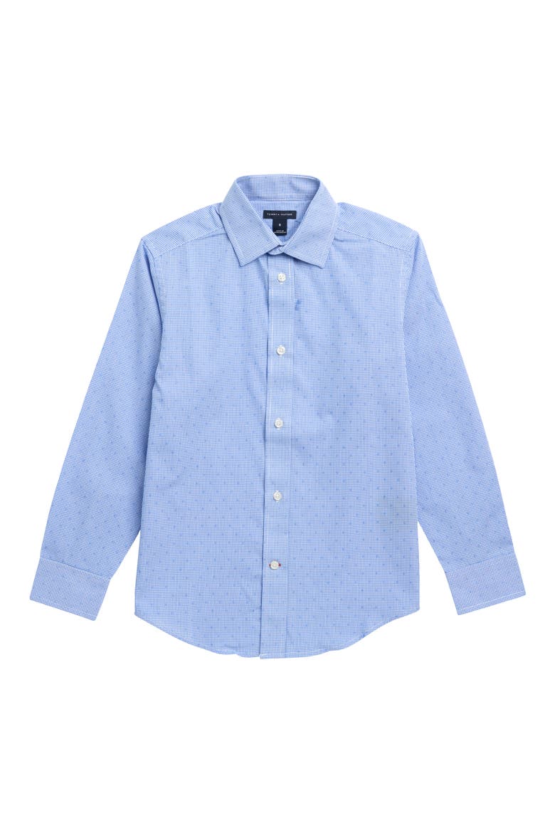 Kids' Cross Gingham Button-Up Shirt, Main, color, MED BLUE