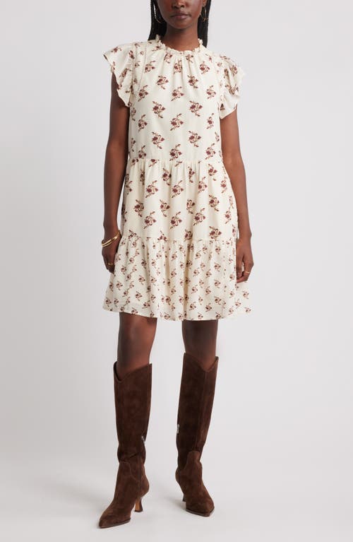 Treasure & Bond Tiered High Neck Shift Minidress In Neutral