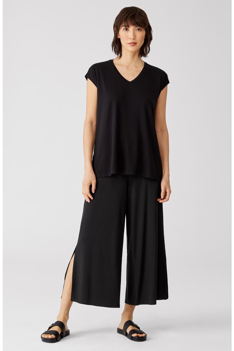 Side Slit Crop Wide Leg Pants, Alternate, color, BLACK
