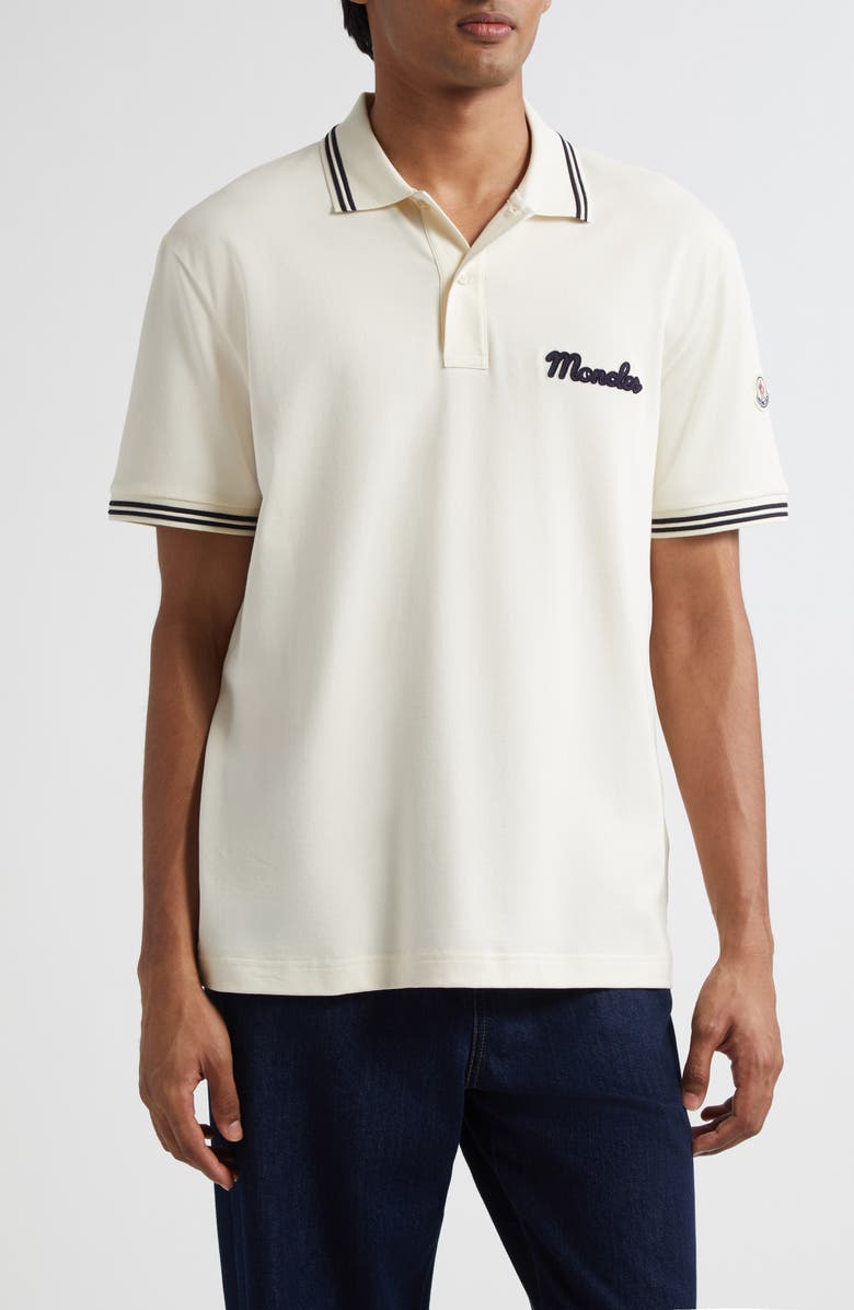 Moncler Tipped Piqué Polo, Main, color, Antique White