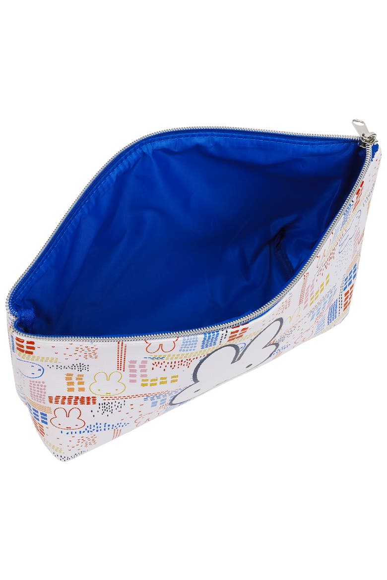 Allover Print Trapezoid Cosmetic Bag with Pom-Pom Charm, Alternate, color, Blue/White