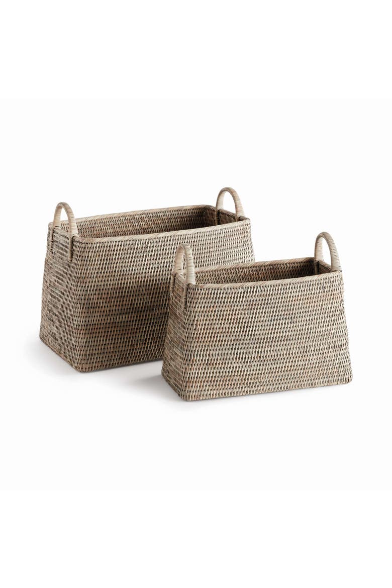 Burma Rattan Narrow Magazine Basket Set Of 2, Main, color, Gray