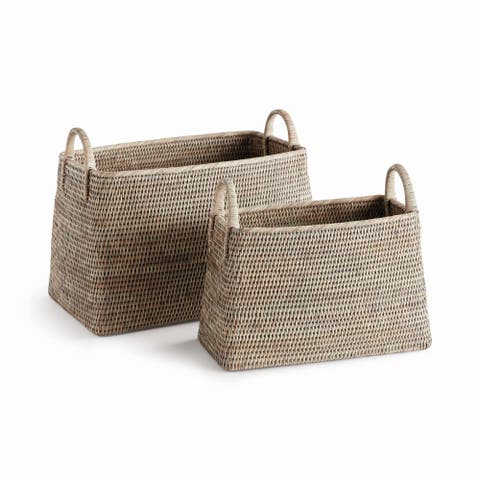 Burma Rattan Narrow Magazine Basket Set Of 2