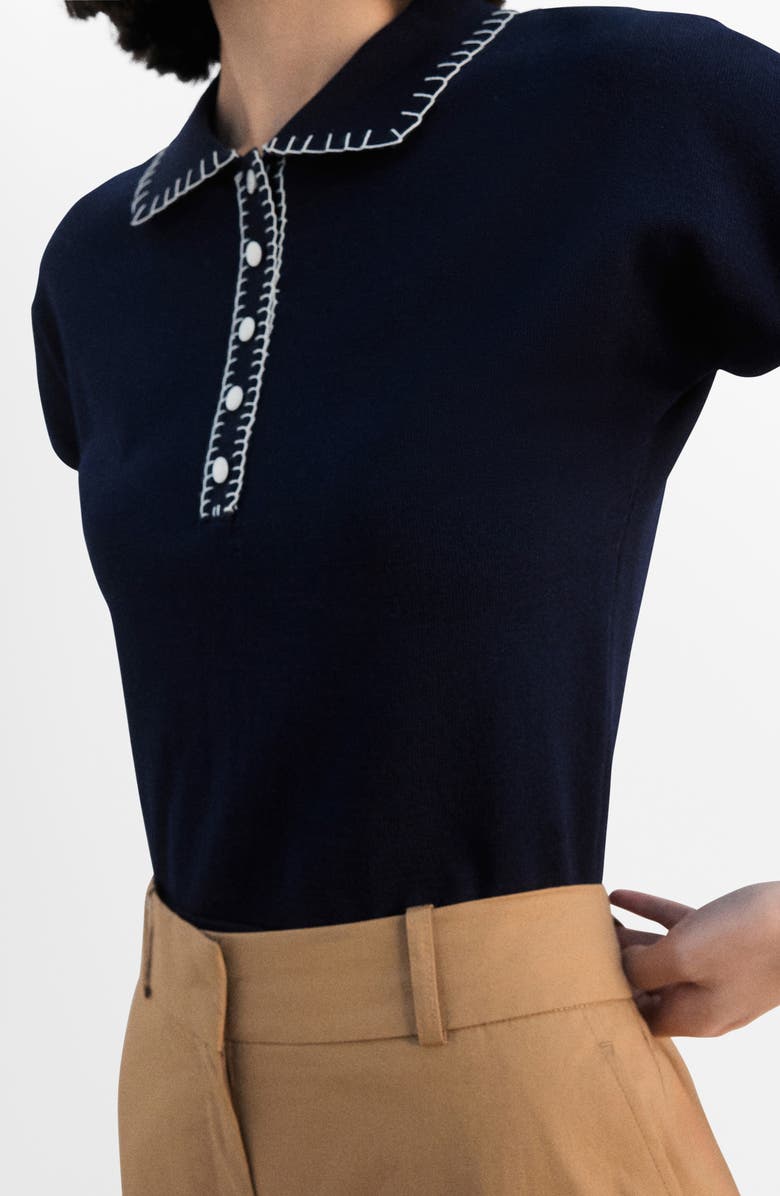 MANGO Whipstitch Polo Sweater, Alternate, color, Navy