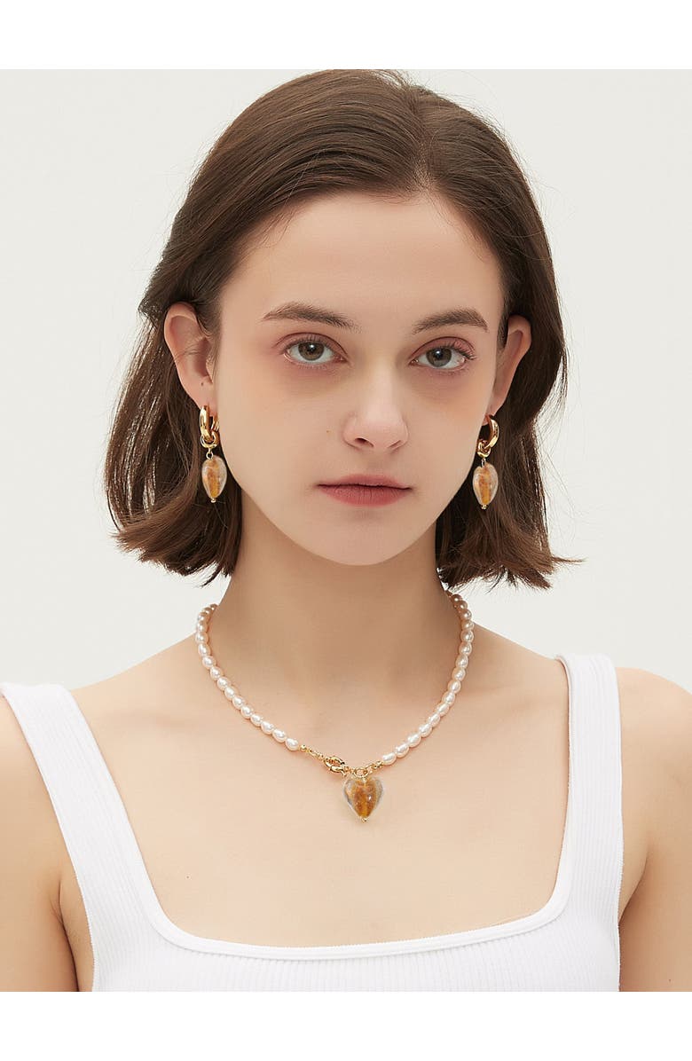 Classicharms Esmée Glaze Heart Pendant Baroque Pearl Necklace, Alternate, color, Amber